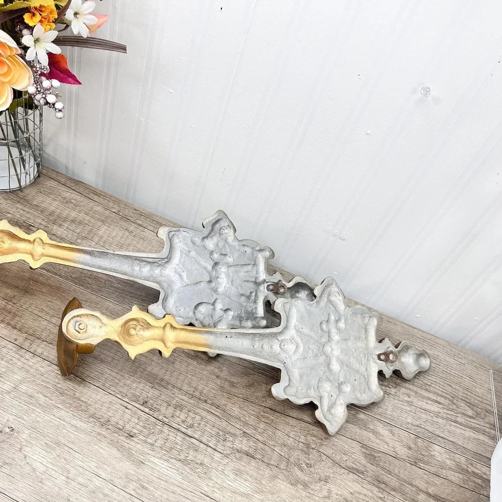 Vintage Hoda Gilt Wall Sconce Pair | 16" Ornate Gold Taper Candle Holders